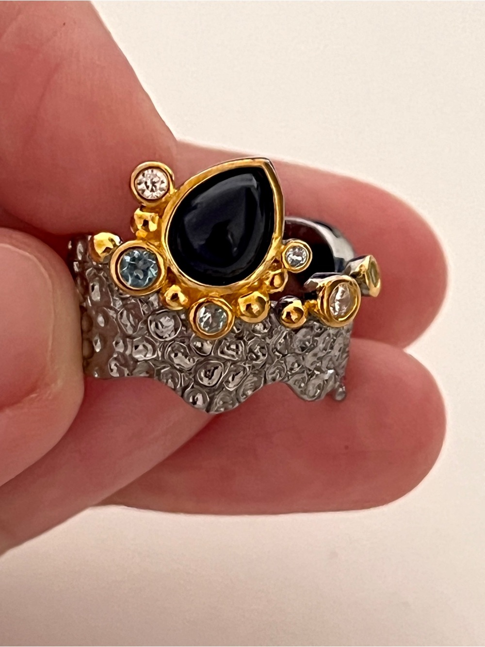 Rhodium Plated 925 Sterling Silver Gemstone Statement Approx Ring Sz 7